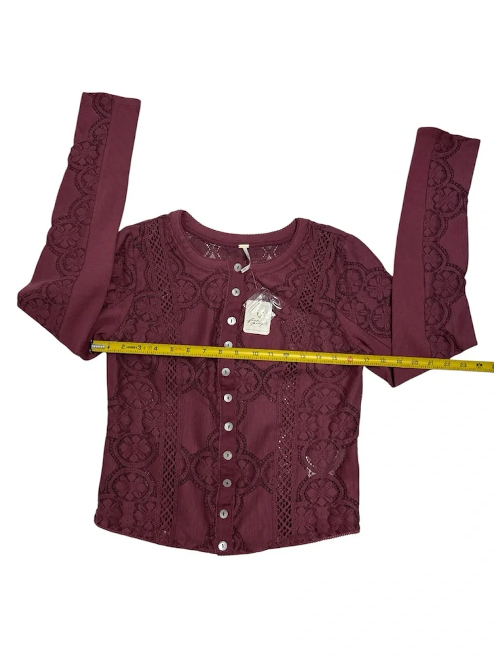 Free People Women's Button-Front Long-Sleeve Lace Top, Size MEDIUM